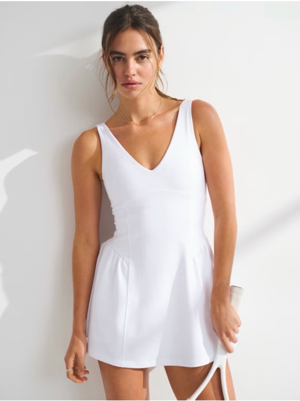 Abercrombie & Fitch White V-Neck Sleeveless Mini Dress
